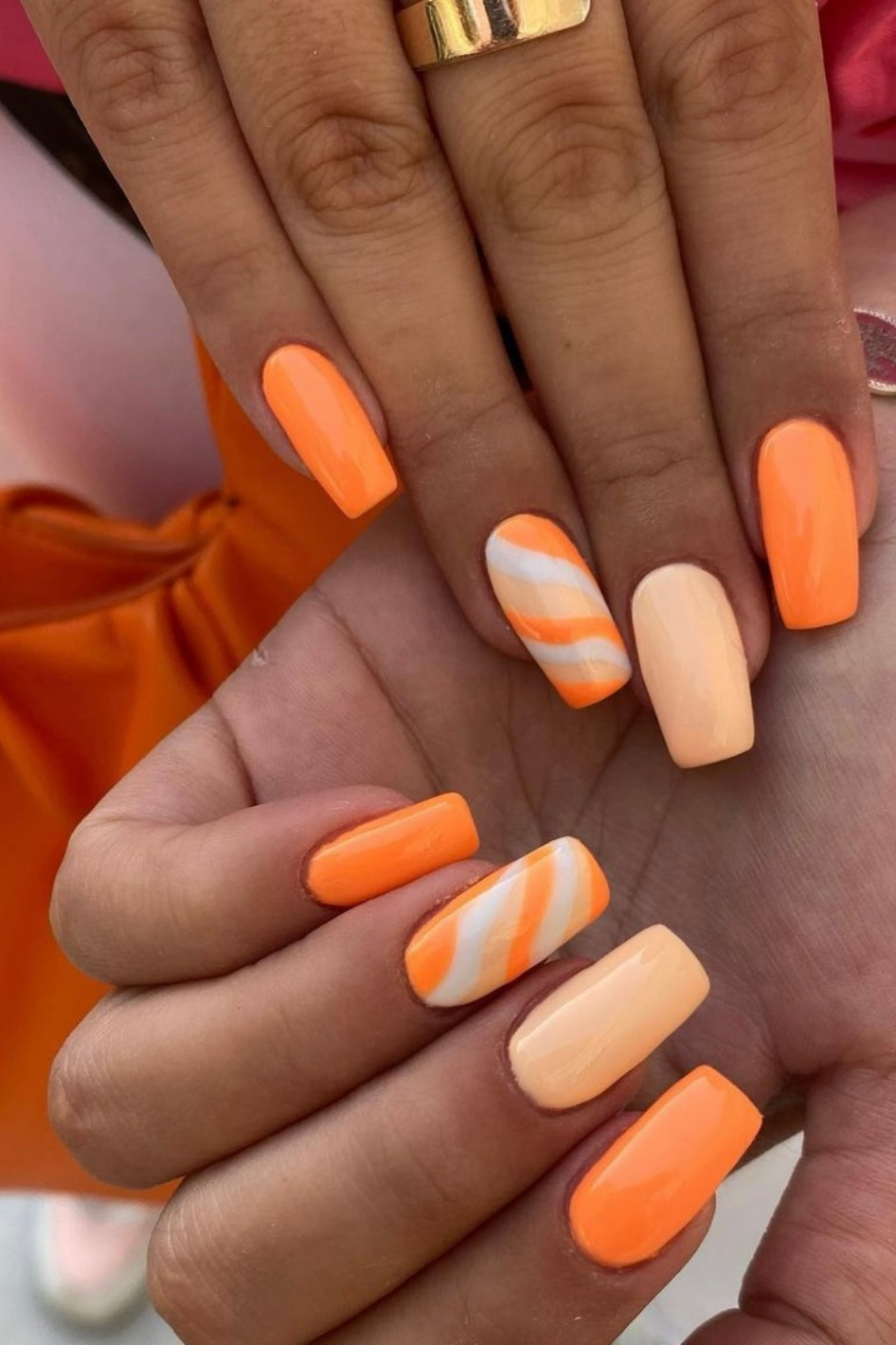 summer orange nails design Niche Utama Home Neon Orange Acrylic Nail Designs for Summer : Bright, Short