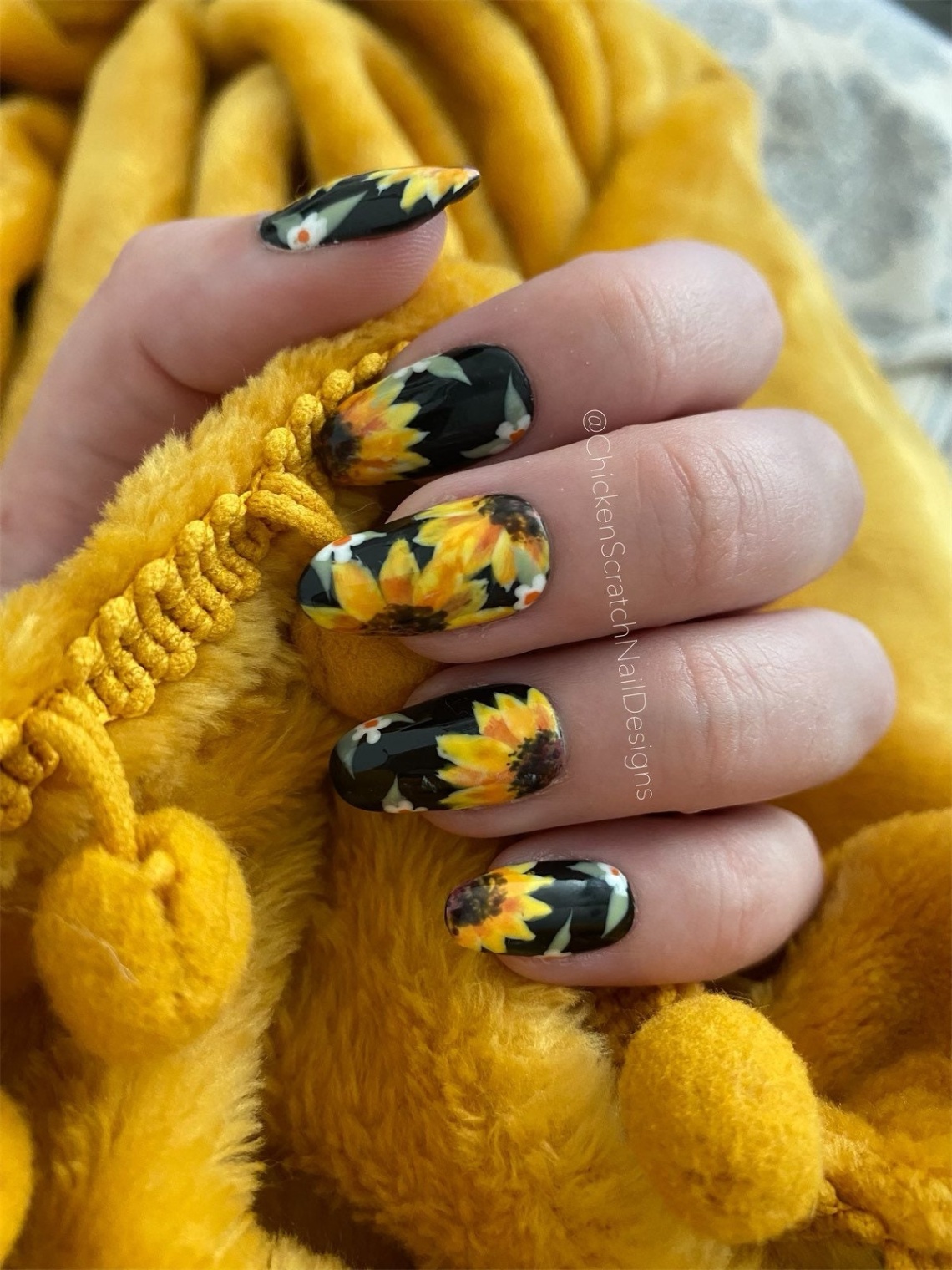 sunflower nail design Niche Utama Home Sunflower Press on Nails choose Your Shape Made to Order Nails